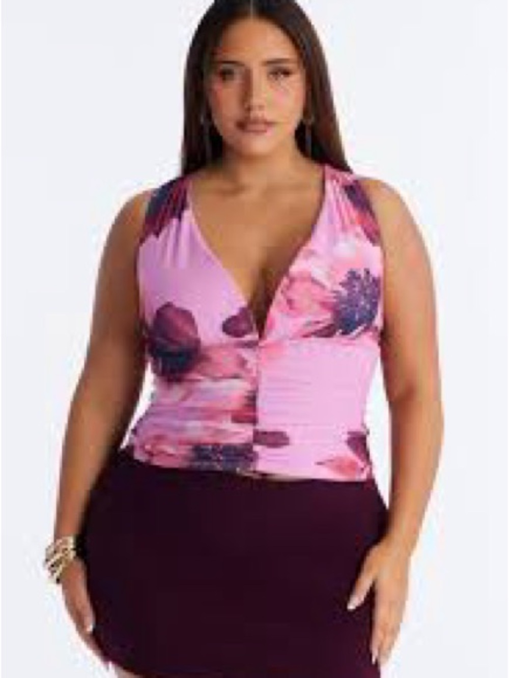 Fashion Nova Pink Floral V-Neck Camisole